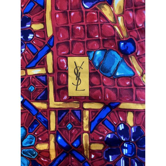 YSL Yves Saint Laurent Silk Scarf Jewel Print GORGEOUS COLORS Old Money Mob Wife - Picture 3 of 6
